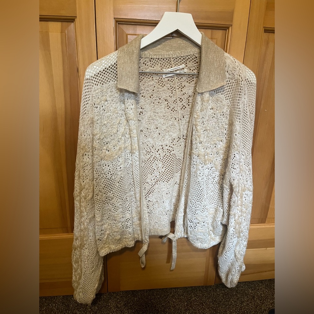 Anthropologie Beige Knit Cardigan with Tie Front